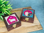 Printed Jewelry Box: Brocade Fabric, Leather - Ring, Earring, Necklace Storage Box