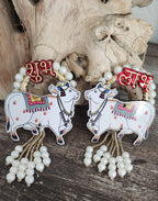 Pichwai Handmade Cow Shubh-Labh Hanging: Diwali Mandir Decor.