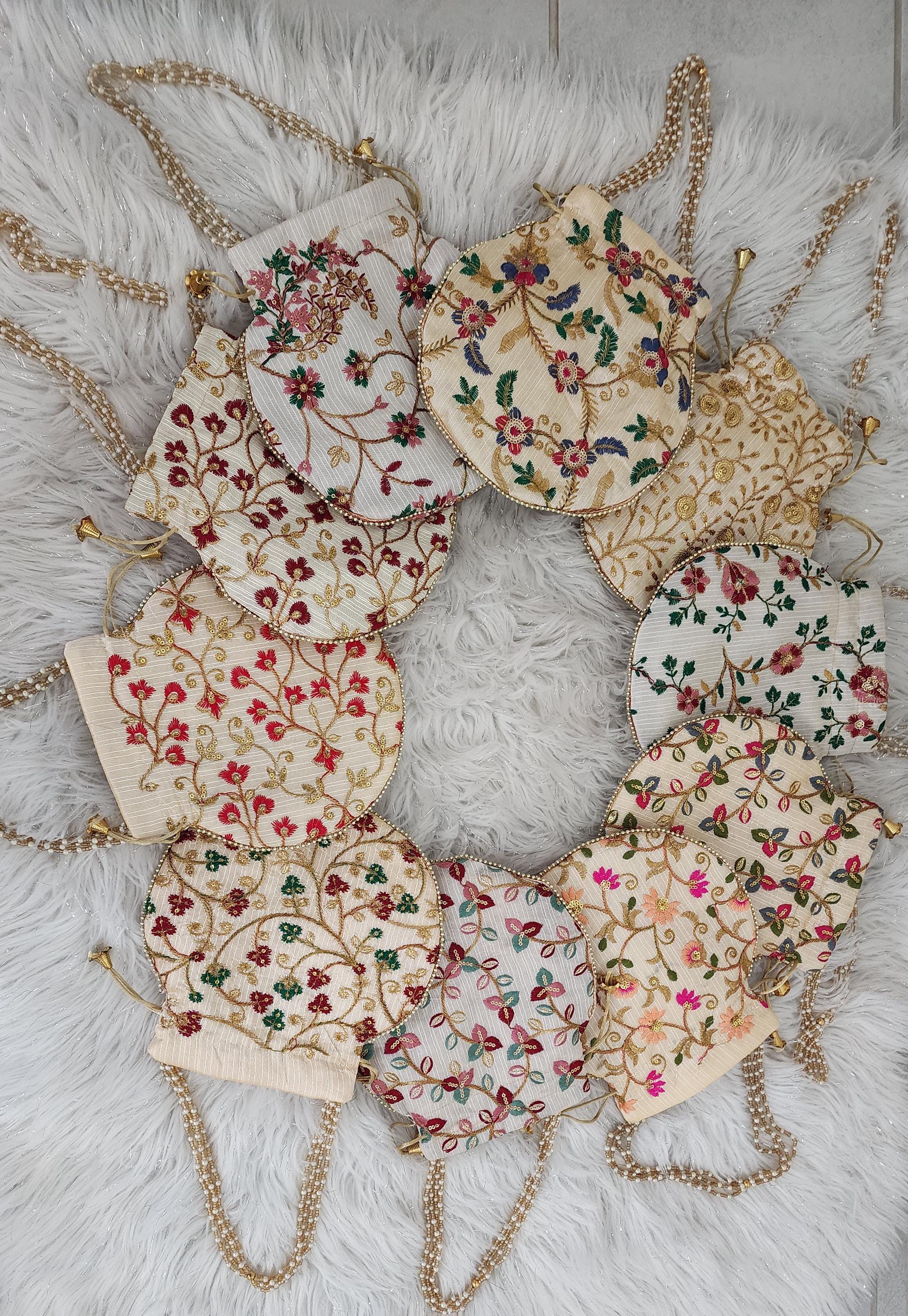 Embroidered Potli Bag: Multicolor Floral, Indian Wedding Favor