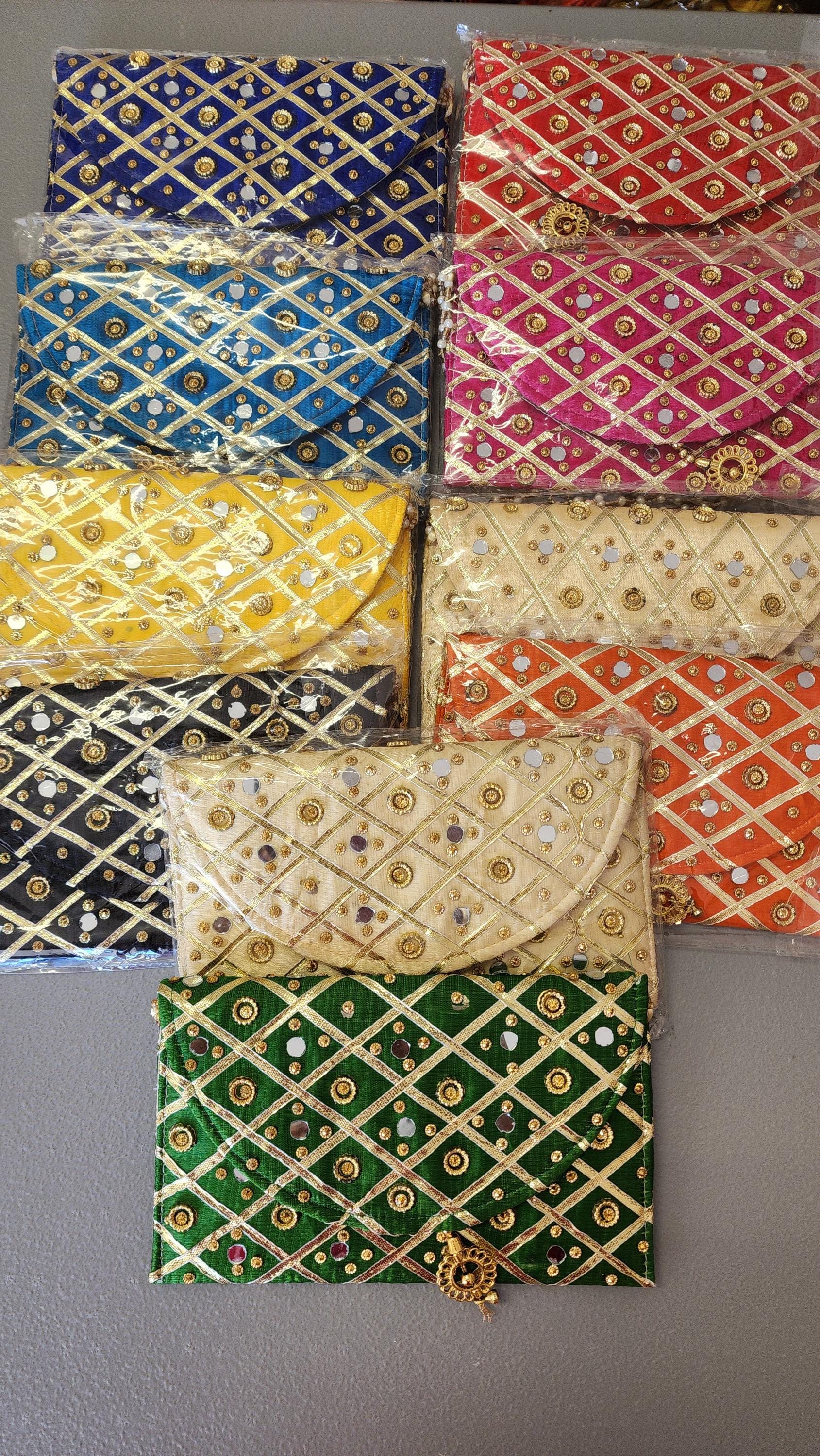 Mirror Work Clutch Purse: Indian Wedding Favor Gift Bag