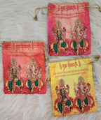 Silk Lakshmi Ganesh Printed Potli Bags: Diwali Return Gifts