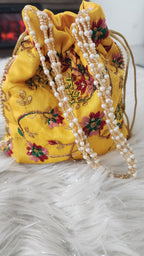 Embroidered Handmade Flower Potli Bag: Indian Wedding Favor, Henna Party Gift