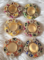 Kundan Handmade Tea Light Holders: Diwali Wedding Favor, Pooja Decor.