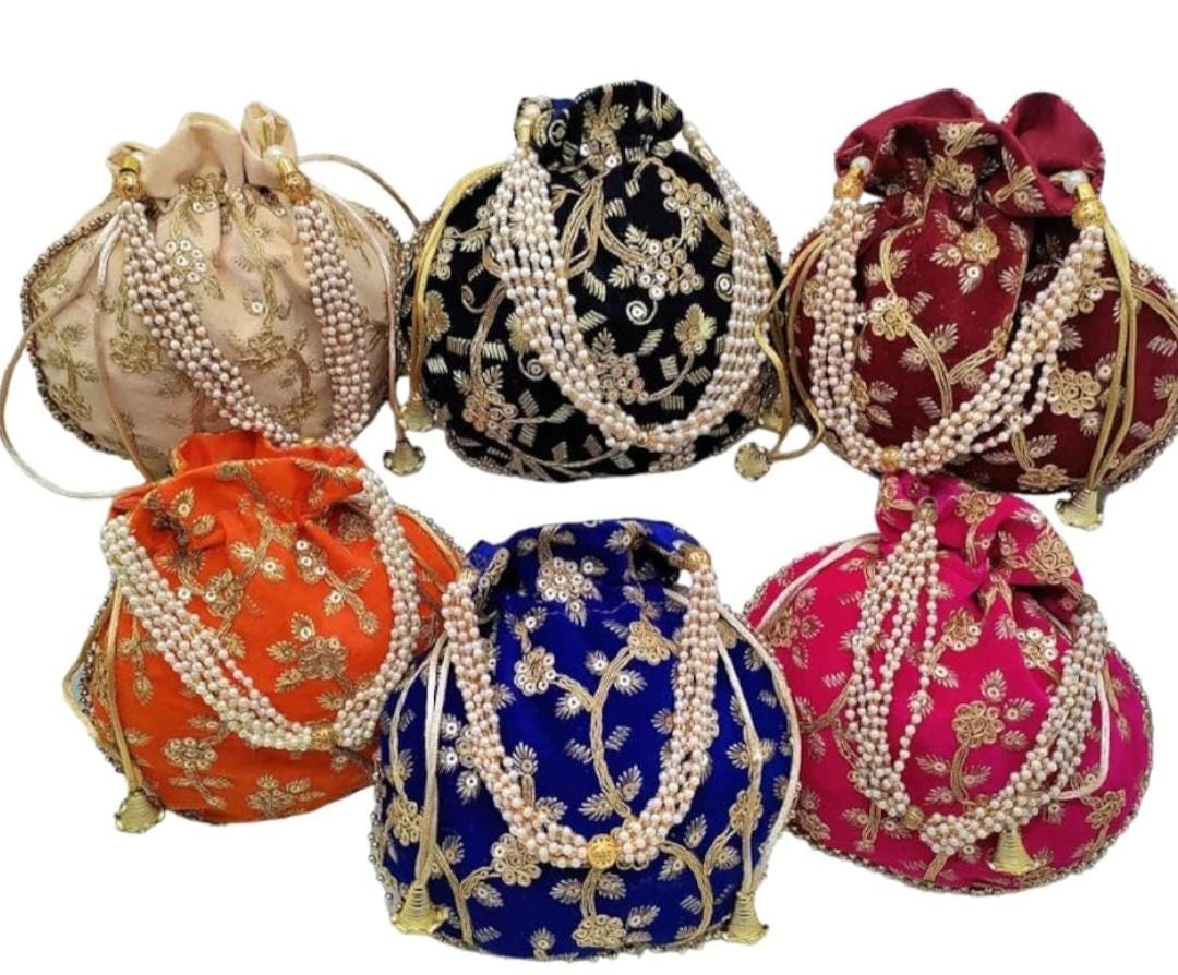 Embroidered Velvet Potli Bags - Indian Wedding Favor Bags.