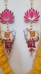 Lotus & Pichwai Cow Shubh-Labh Hanging Pair: Indian Decor