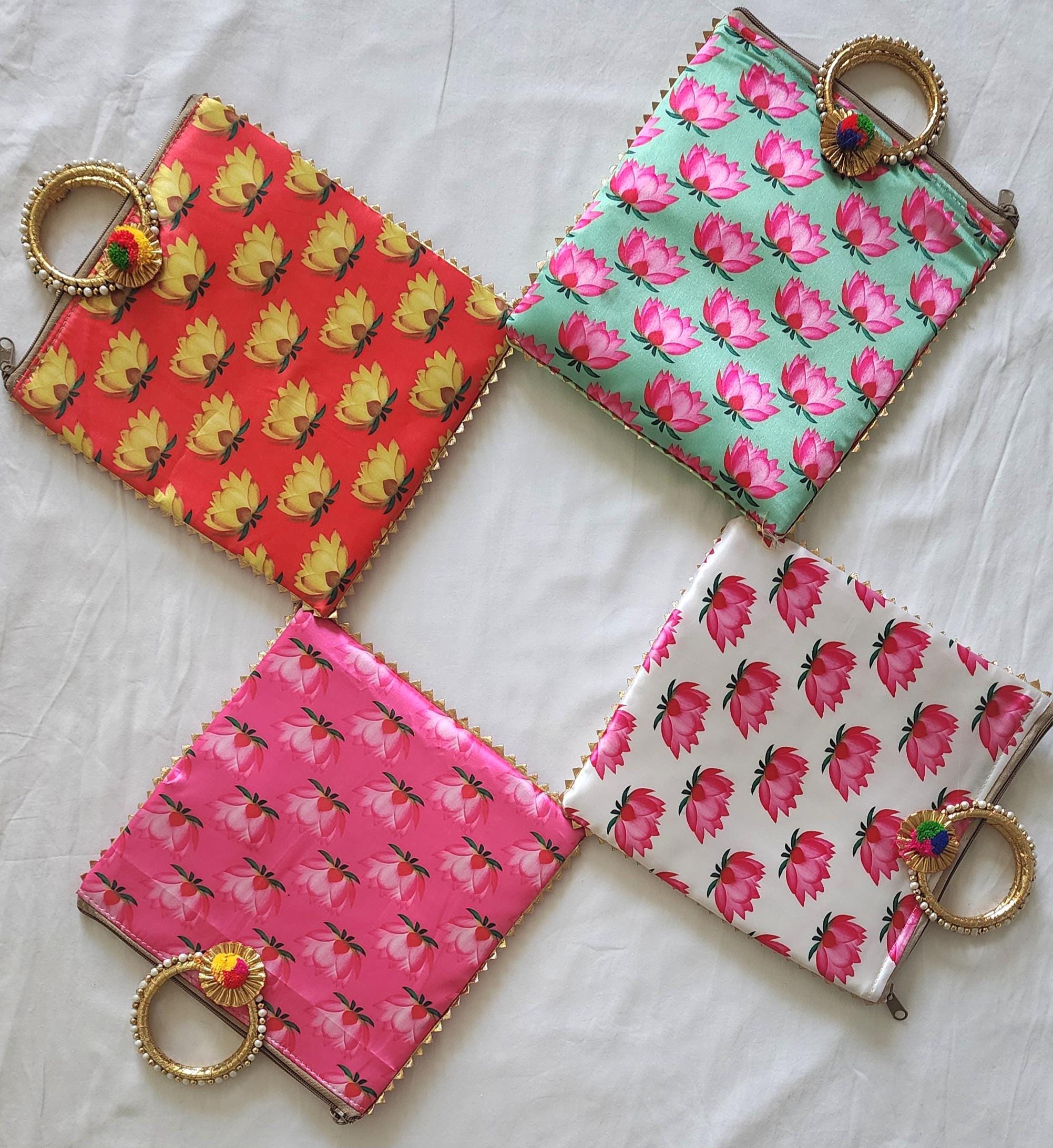 Pichwai Lotus Flower Silk Potli Bag: Multicolor Indian Gift