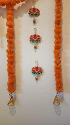 Lotus Hanging Pair: Pink Handmade Mandir Diwali Decoration - 5 inch.