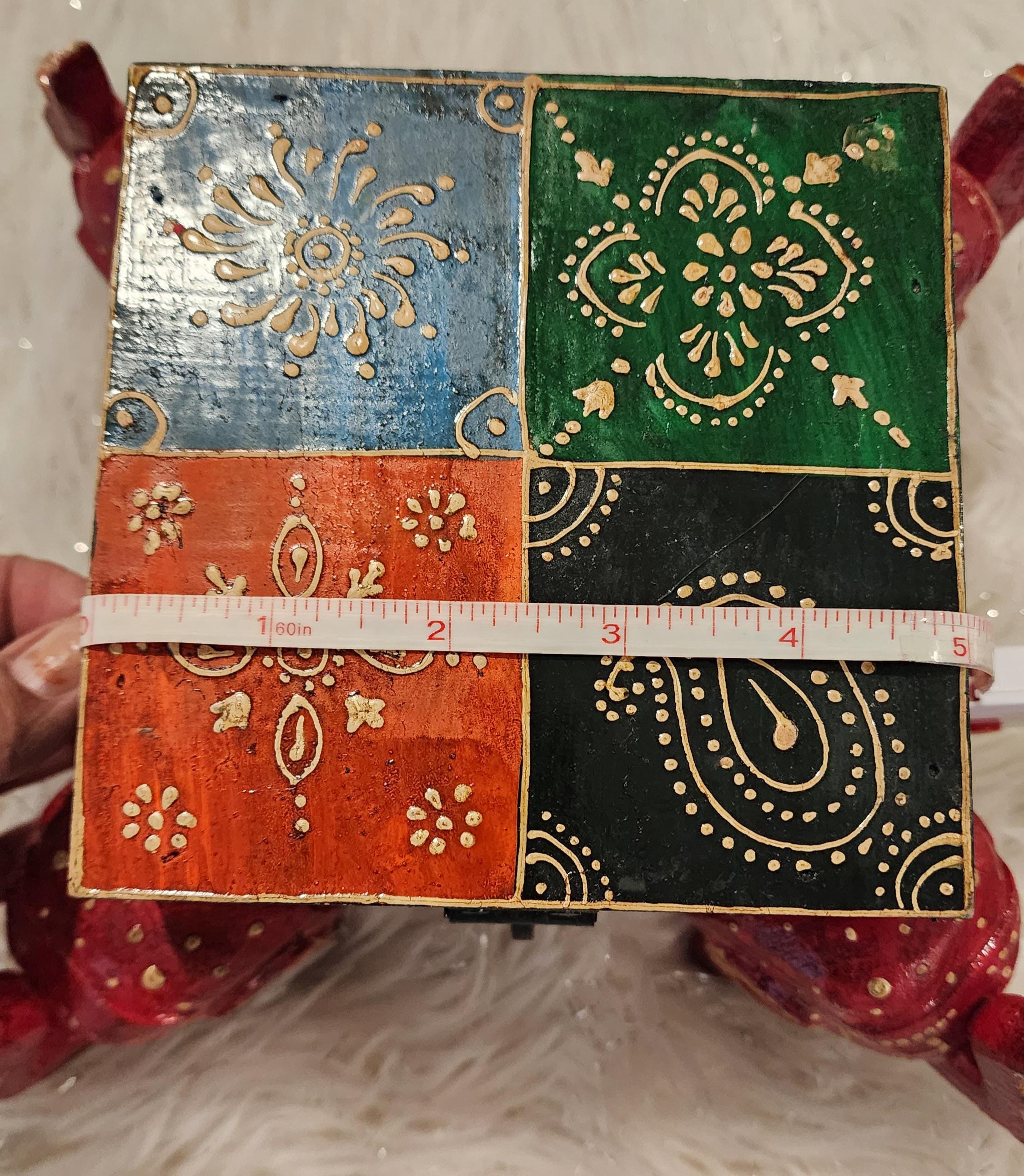 Handcrafted Wooden Elephant Trinket Box: Boho Indian Decor (5x5x5 inch)