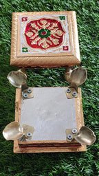 Meenakari Handmade Wooden Chowki: Pooja Stool Table for God Idols.