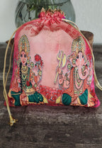 Silk Lakshmi Ganesh Printed Potli Bags: Diwali Return Gifts
