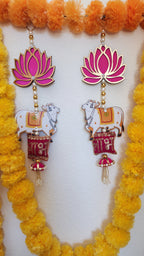 Lotus & Pichwai Cow Shubh-Labh Hanging Pair: Indian Decor