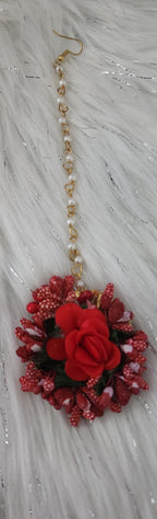 Floral Haldi Mehandi Jewelry Set: Indian Wedding Necklace, Earrings, Maang Tikka, Gajra