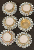 Silver Stone Tea Light Holder: Diwali Pooja Decor, Wedding Favor