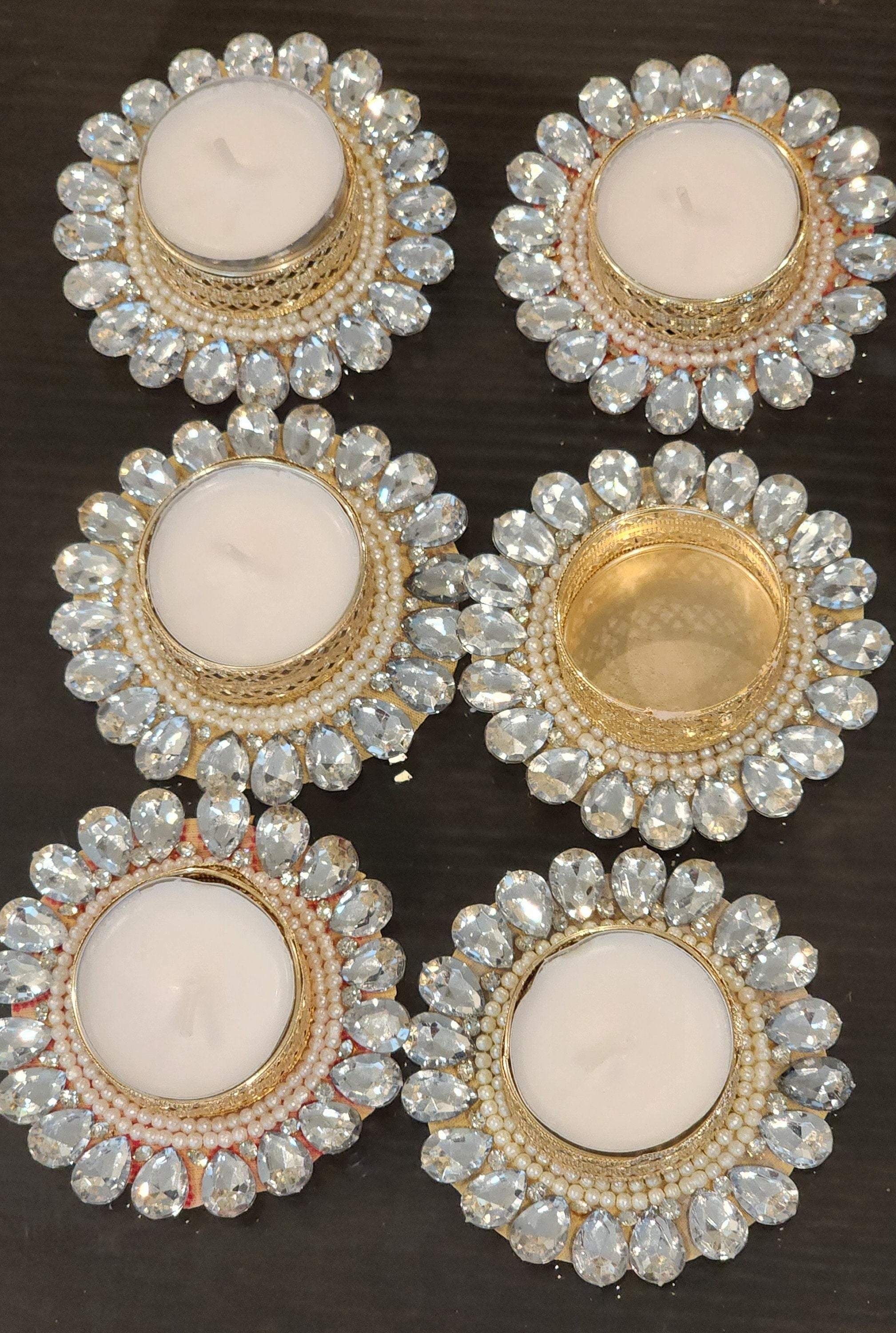 Silver Stone Tea Light Holder: Diwali Pooja Decor, Wedding Favor