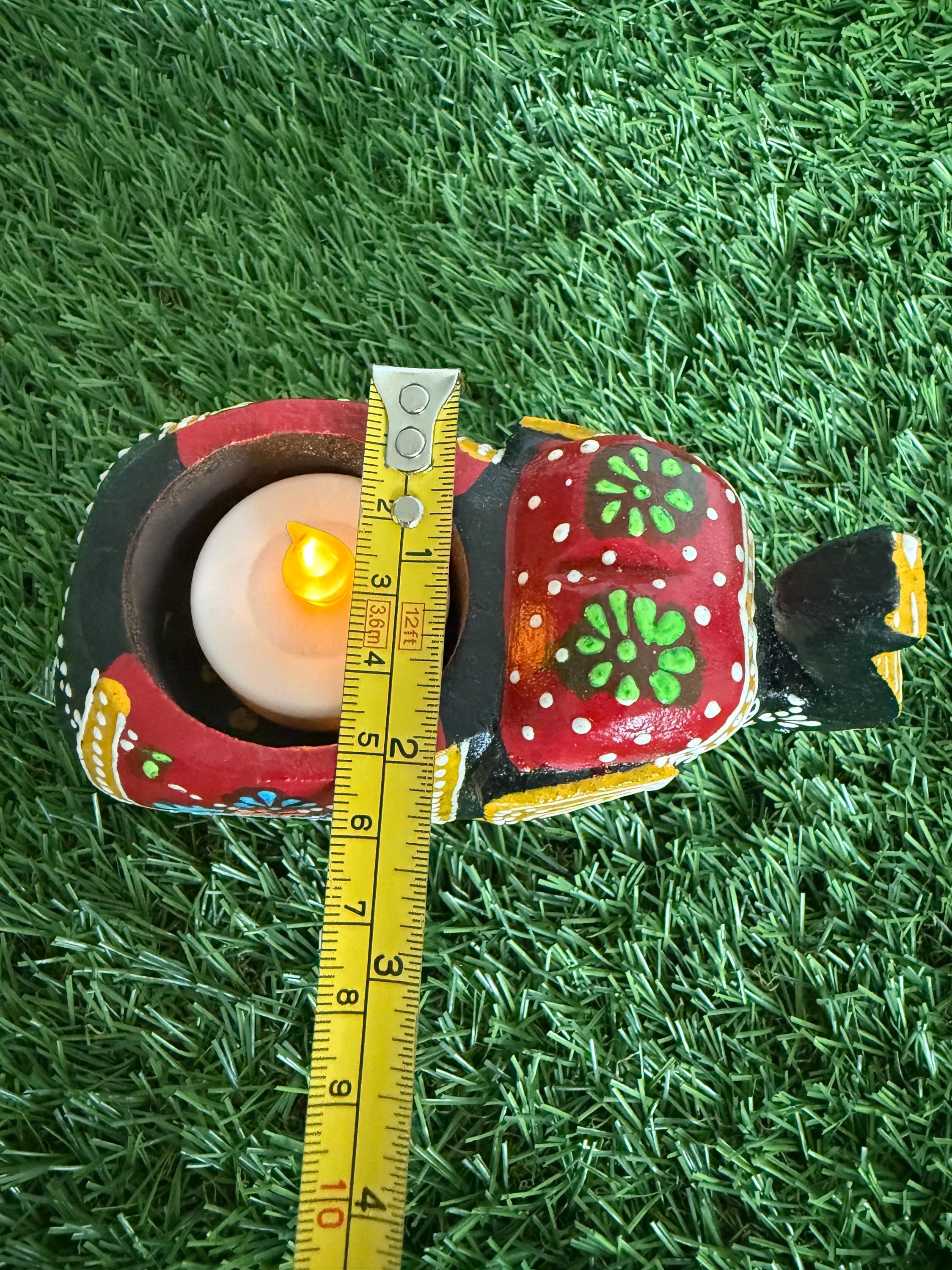 Handmade Wooden Elephant Tea Light Holder, Home Decor Lamp, Candle Light Lamp for Diwali .