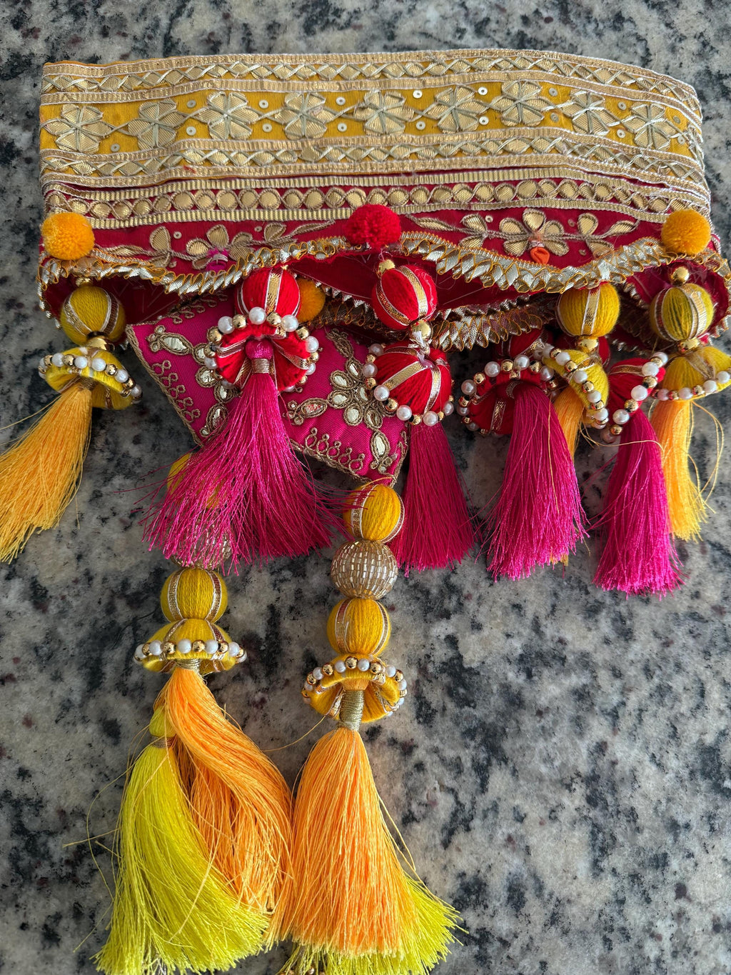 Handmade Indian Toran: Gotta work Pearl Door Hanging, Traditional Decor (40x10) inch)