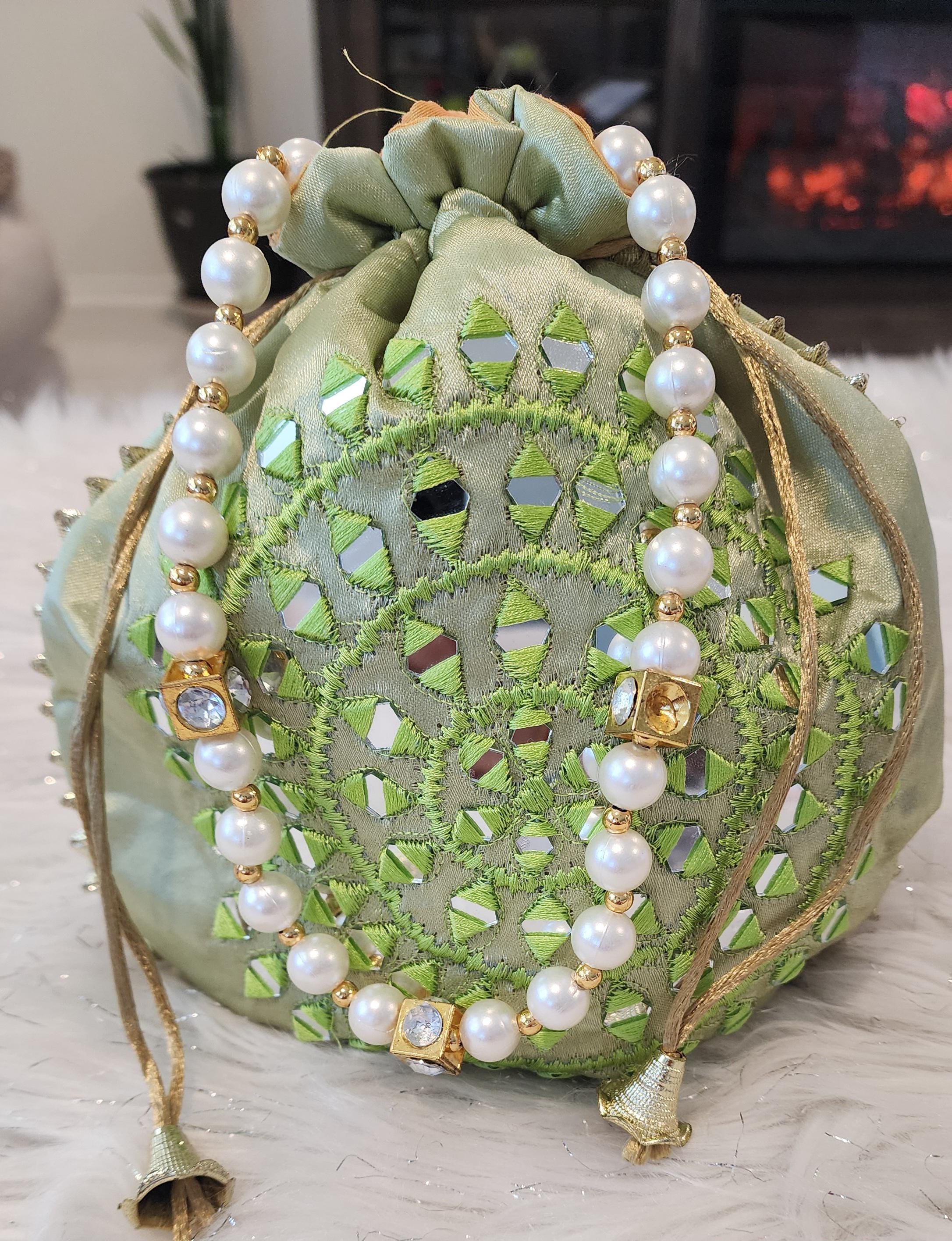 Handcrafted Moti Work Potli Bag: Indian Wedding Favor