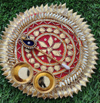 Handcrafted Haldi Kumkum Plate: Gotta Patti Work, Pooja Favor (6 inch)