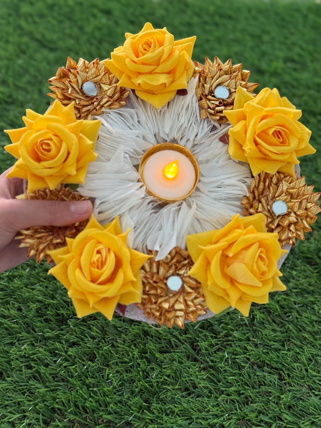 Lotus Tealight Candle Holder Rangoli: Diwali Festive Decor