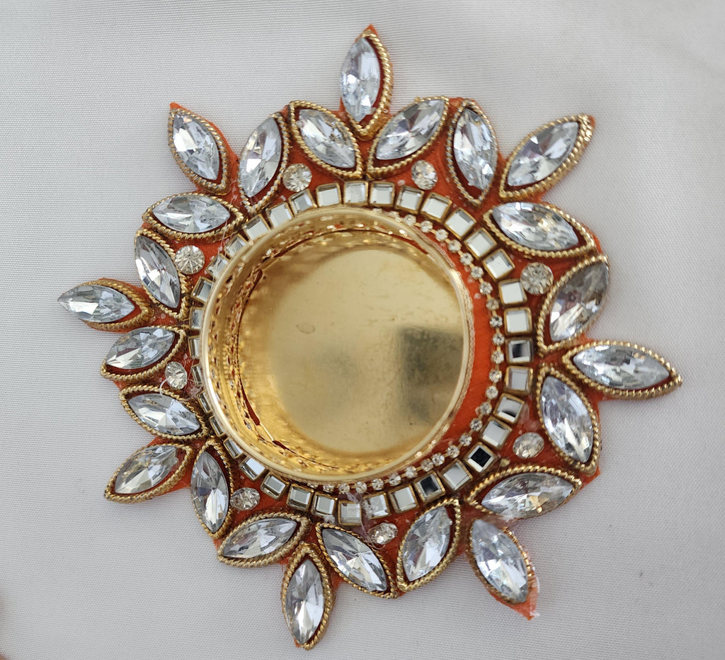 Kundan Tea Light Holder: Golden Diwali Pooja Decor, Wedding Favor