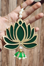 Lotus Hanging: Traditional Handmade Diwali Mandir Decor - Green MDF