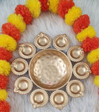 Diya Urli Bowl: Gold Metal Floating Flower & Tea Light Candle Holder (10 Inch)