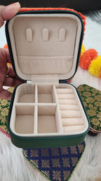Handcrafted Mini Jewelry Travel Case: Brocade Fabric, 4-inch.