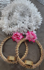 Handmade Pink Rose Garland with Golden Ring: Indian Wedding Diwali Decor.