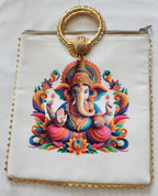 Ganesh Ji Print Silk Potli Bag: Multicolor Indian Wedding Favor