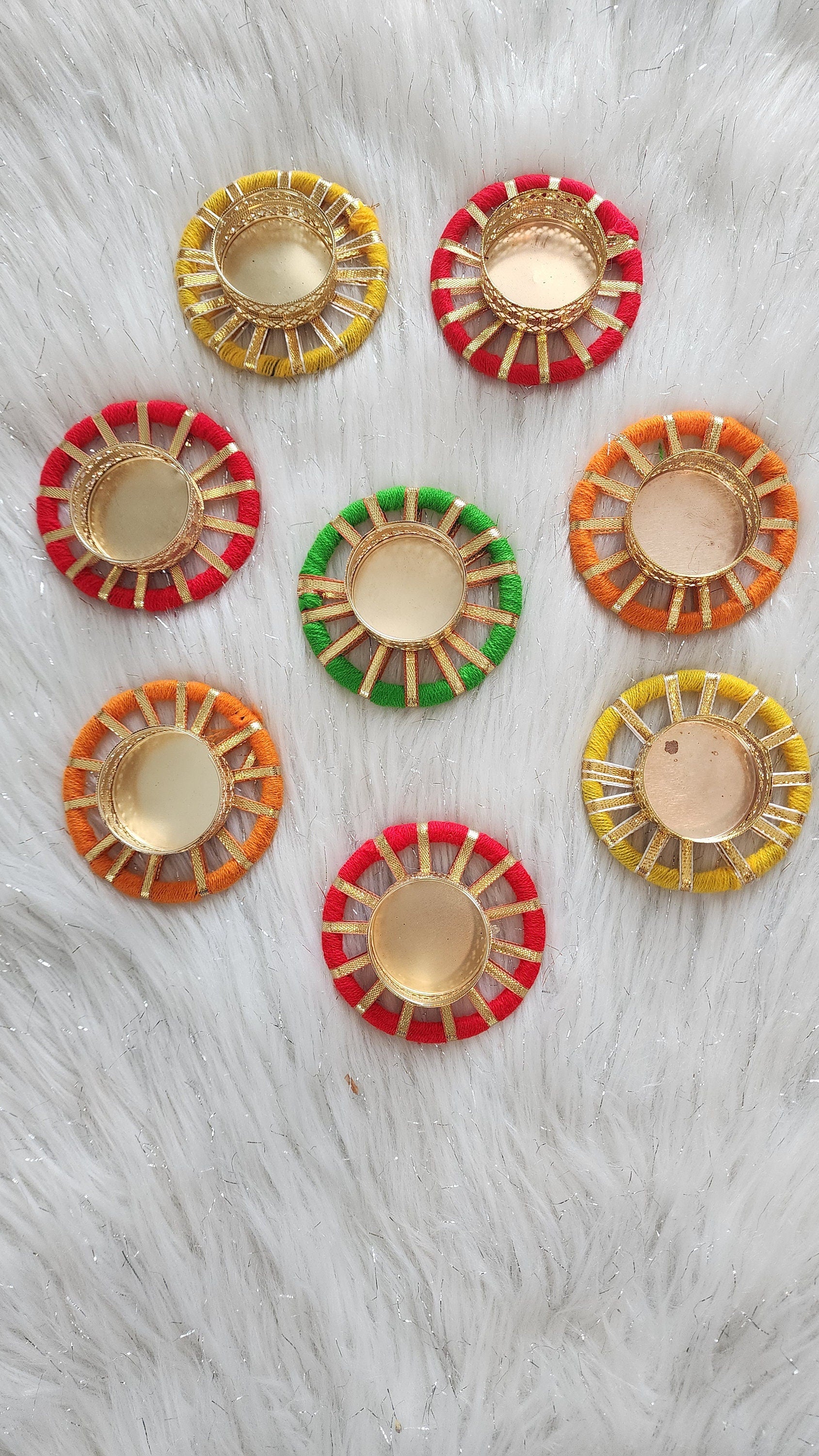 Round Tea Light Candle Holder: Multicolor Diwali Gift.