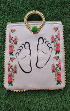 Baby Shower Favor Bag: Silk Handbag with Gold Handle & Zipper