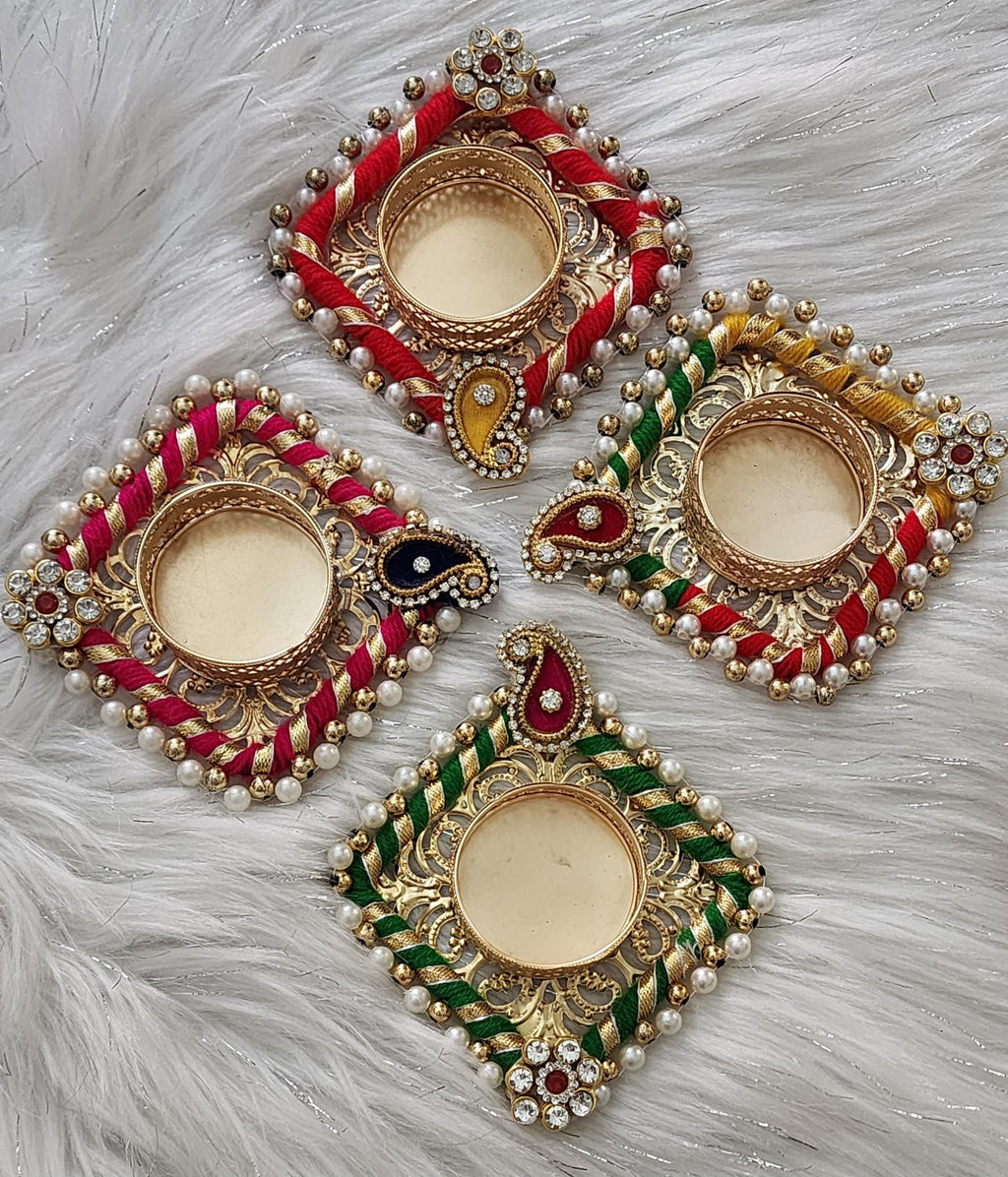 Kundan Tea Light Holder Wedding Favors: Diwali Pooja Candle Holders.