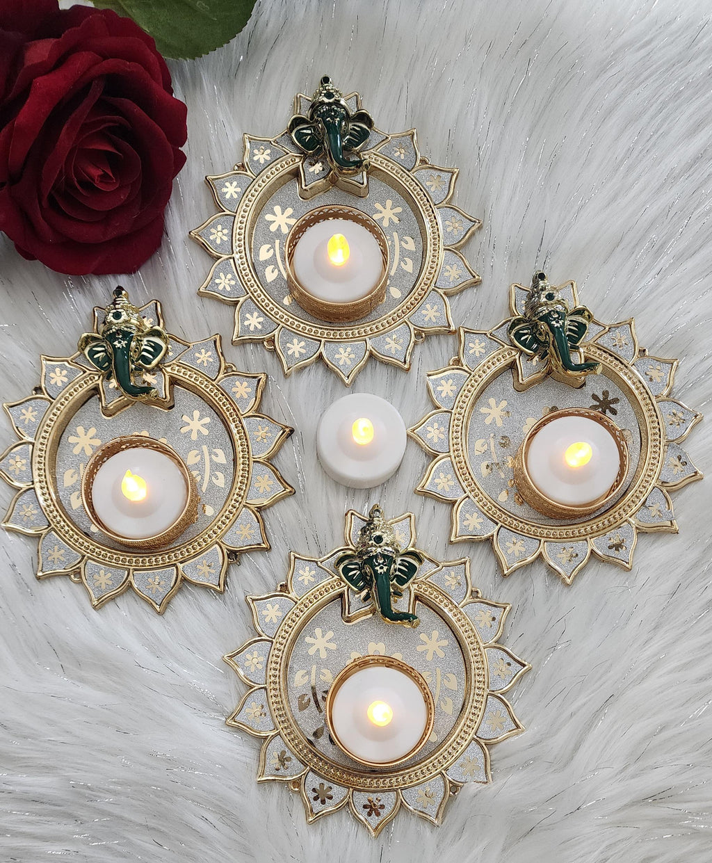 Ganpati HandmadeTea Light Plate: Acrylic Diwali Pooja Decor.