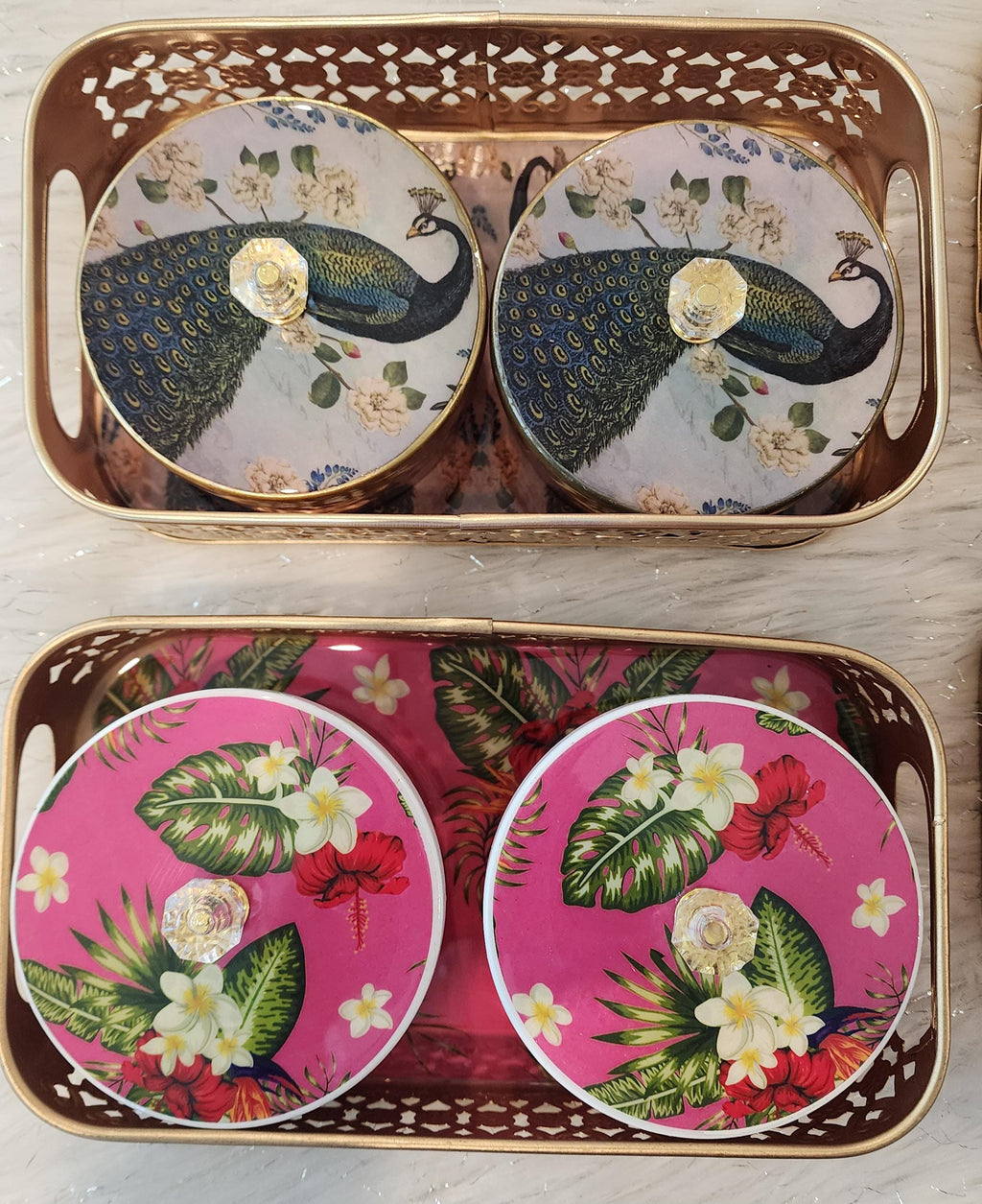 Handmade Pichwai Art Tray Set: Nandi Cow Design, Home Decor.