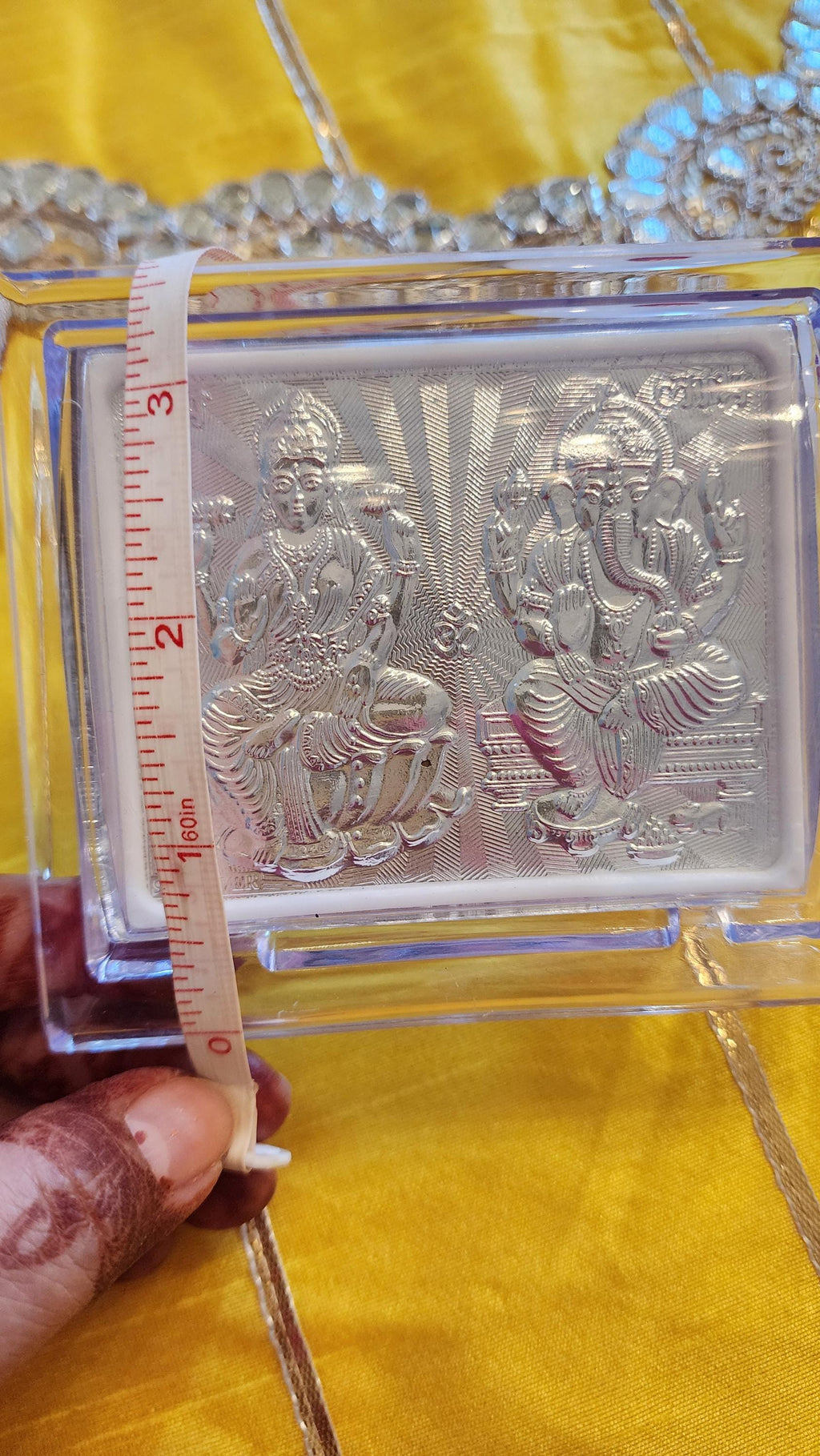 Handmade Silver Ganesh Photo Frame: Diwali Pooja Decor (4.5 × 3.5)