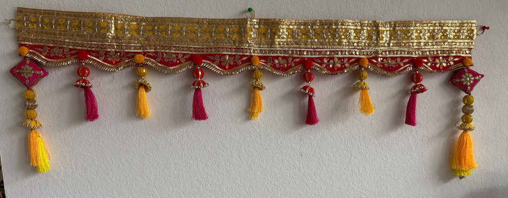 Handmade Indian Toran: Gotta work Pearl Door Hanging, Traditional Decor (40x10) inch)