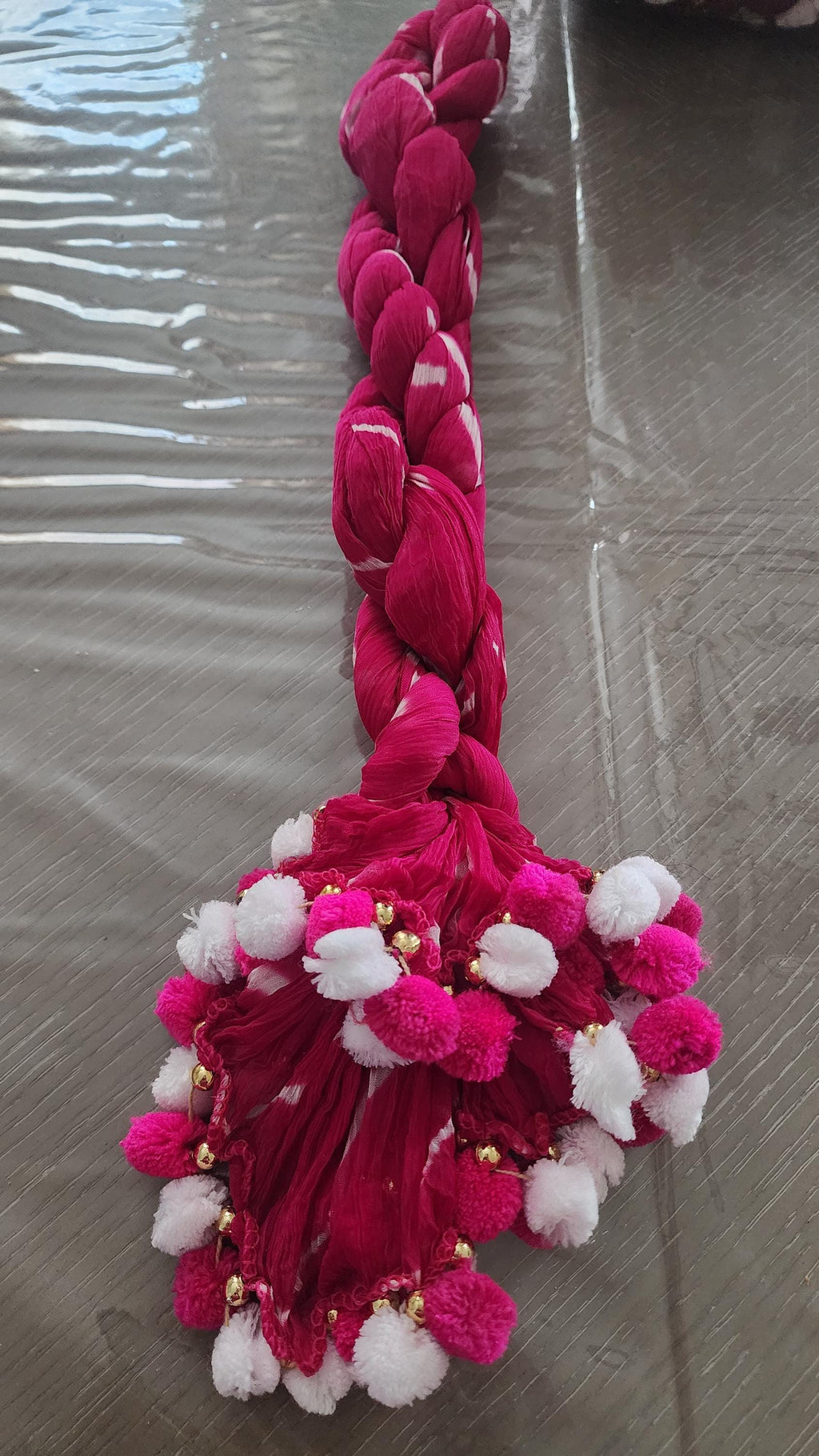 Bandhani Art Silk Dupatta: Rajasthani Tie Dye Scarf with Pom Poms