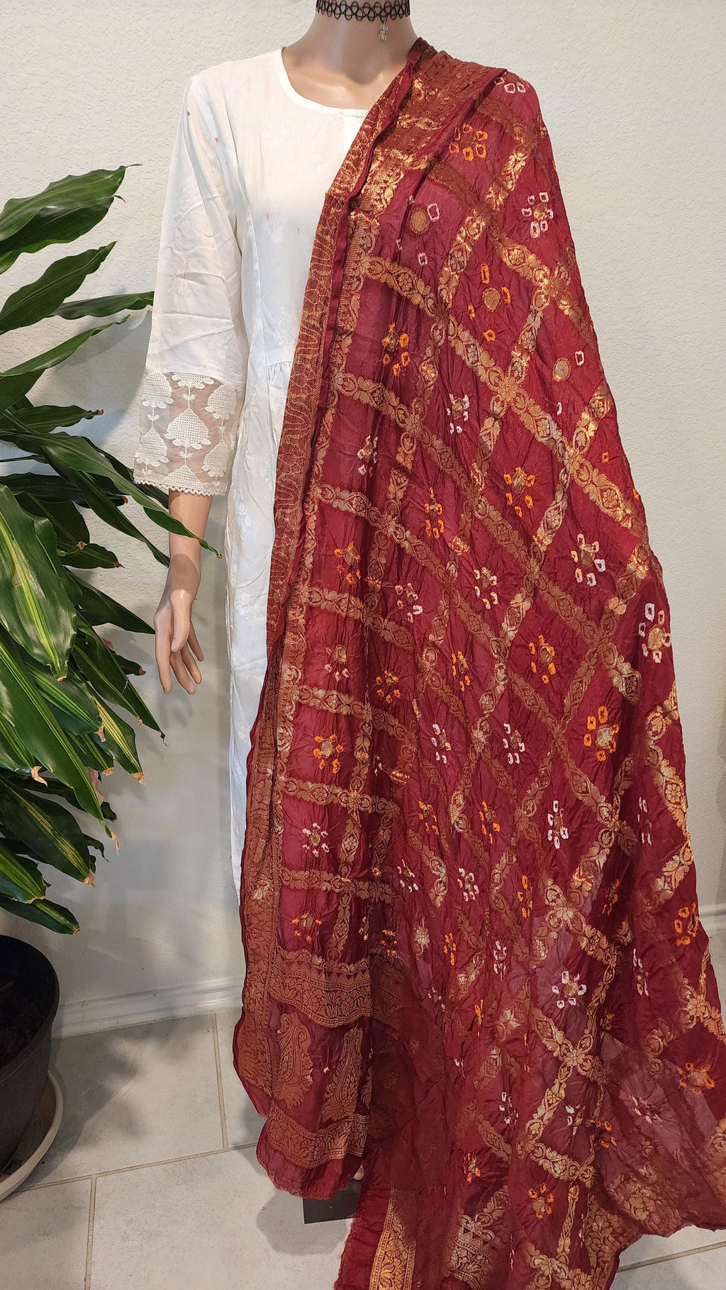 Hand Printed Jacquard Silk Dupatta: Indian Wedding Favor Scarf