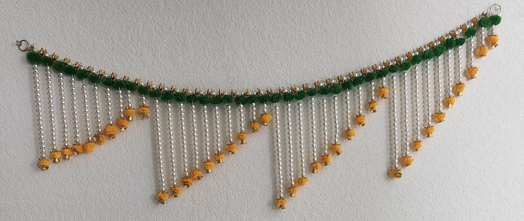 Handmade Indian Toran: Silk Pearl Door Hanging, Traditional Decor (41x12 inch)