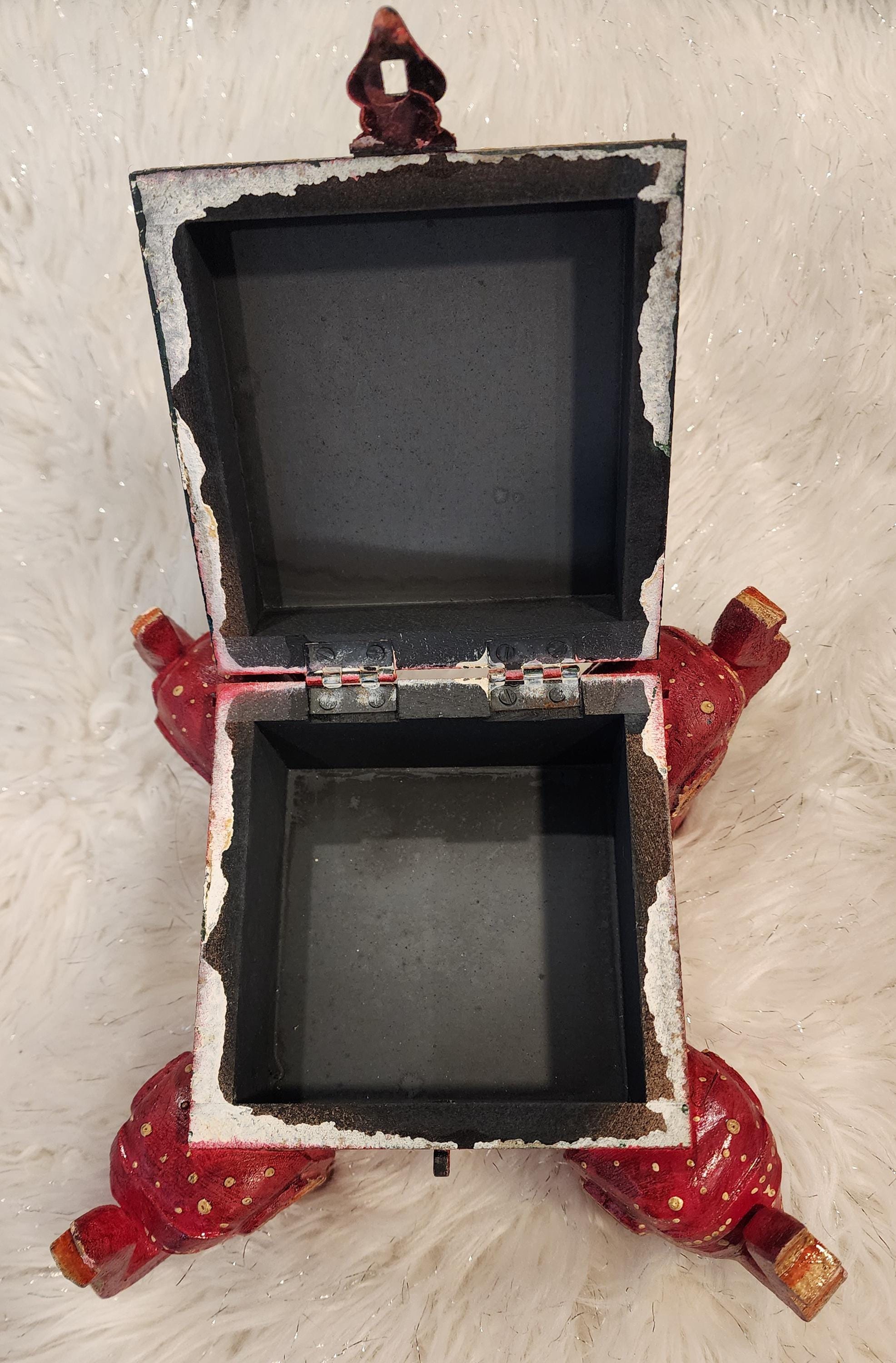 Handcrafted Wooden Elephant Trinket Box: Boho Indian Decor (5x5x5 inch)