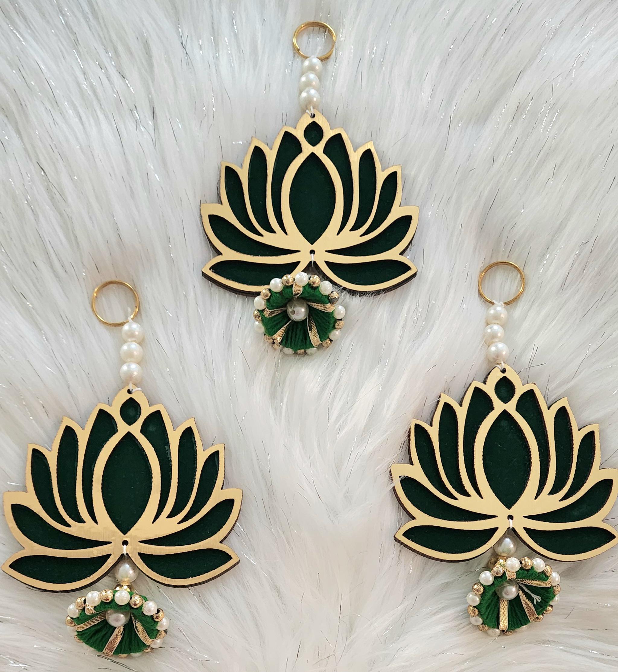 Lotus Hanging: Traditional Handmade Diwali Mandir Decor - Green MDF