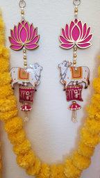 Lotus & Pichwai Cow Shubh-Labh Hanging Pair: Indian Decor