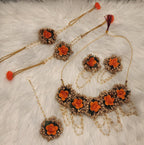 Floral Haldi Mehandi Jewelry Set, Indian Wedding, Sangeet.