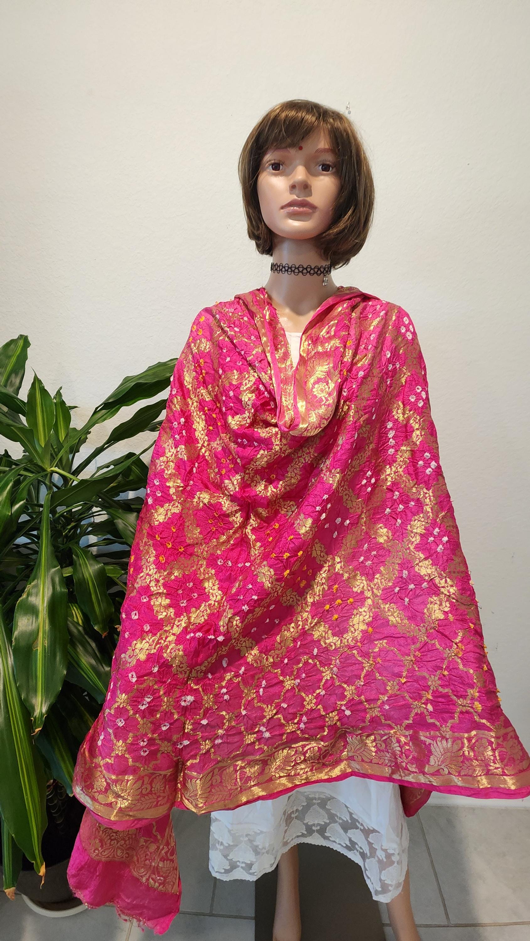 Hand Printed Jacquard Silk Dupatta: Banarsi Print Wedding Favor
