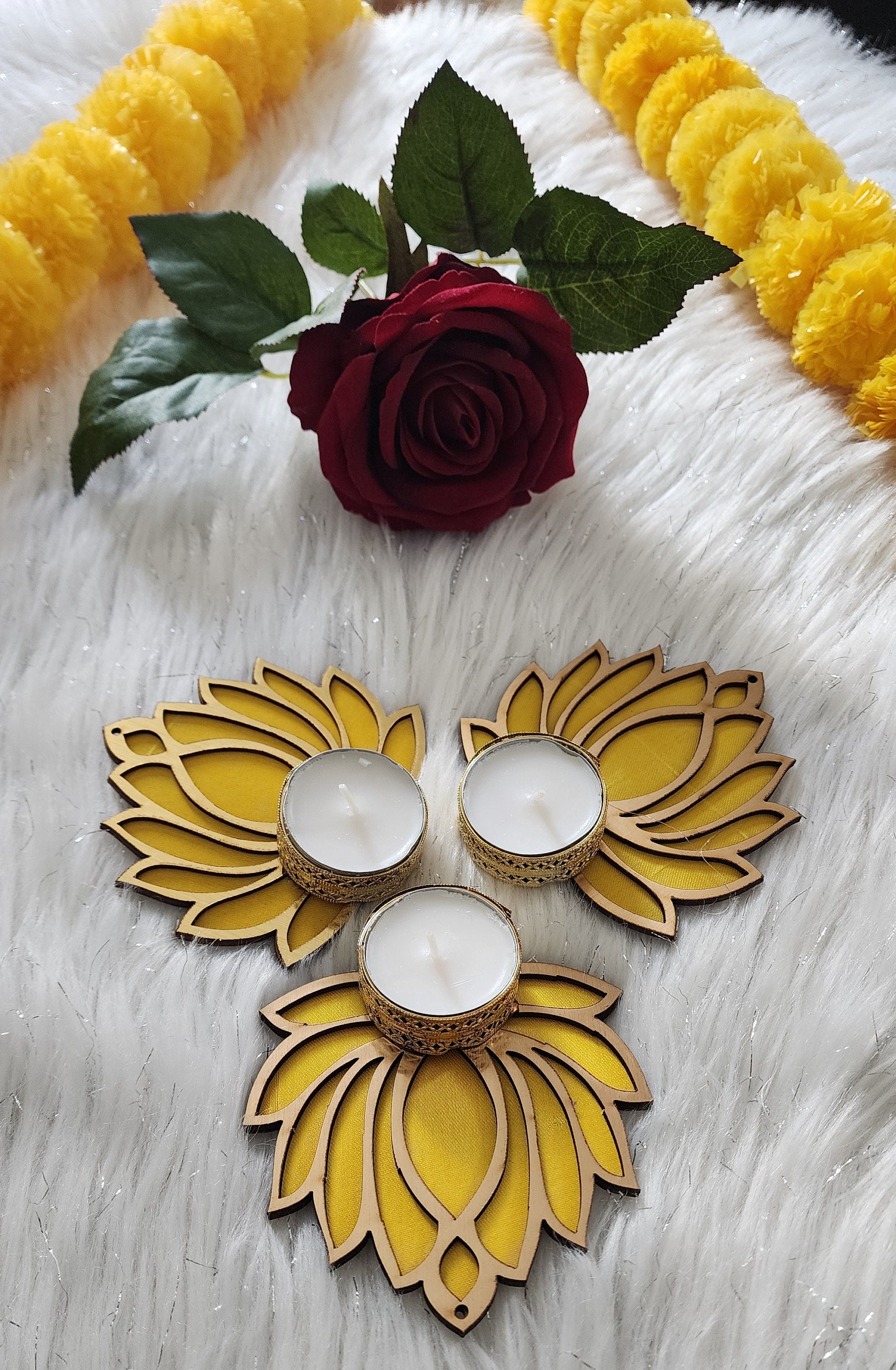 Wooden Handmade Lotus Tea Light Holders - Diwali Wedding Favors.