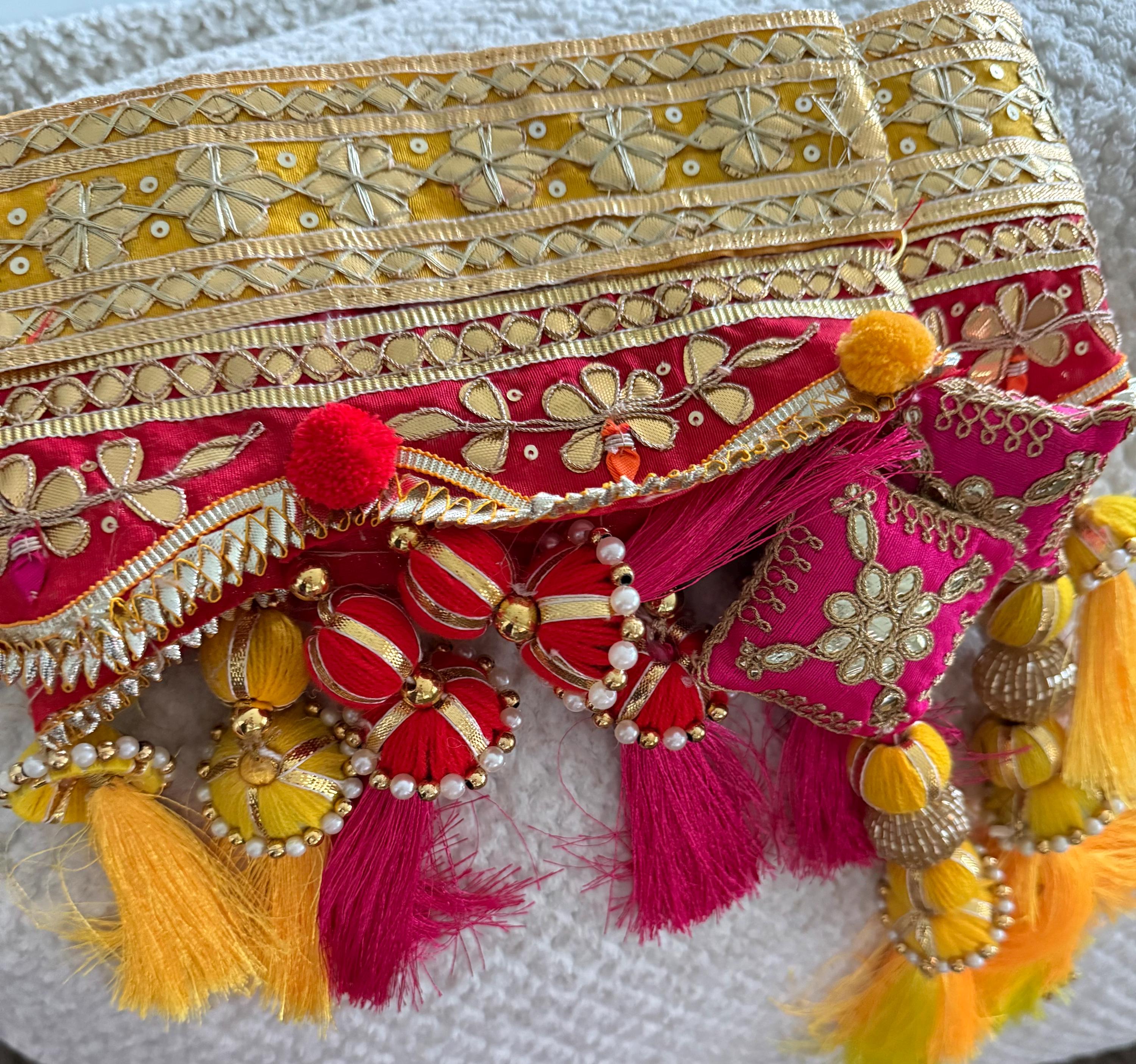 Handmade Indian Toran: Gotta work Pearl Door Hanging, Traditional Decor (40x10) inch)