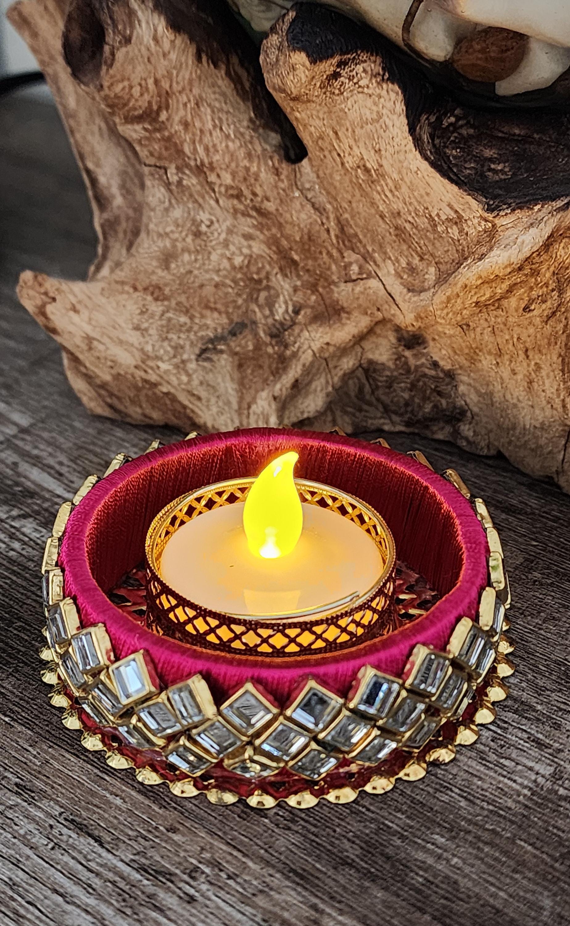 Kundan Tea Light Holder: Diwali Pooja Decoration, Wedding Favor.