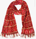 Bandhani Art Silk Dupatta: Rajasthani Multi-Colored Scarf with Tassels