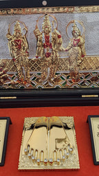 Handmade Gold Plated Ram Darbar Paduka Photo Frame: Wooden Gift Box.