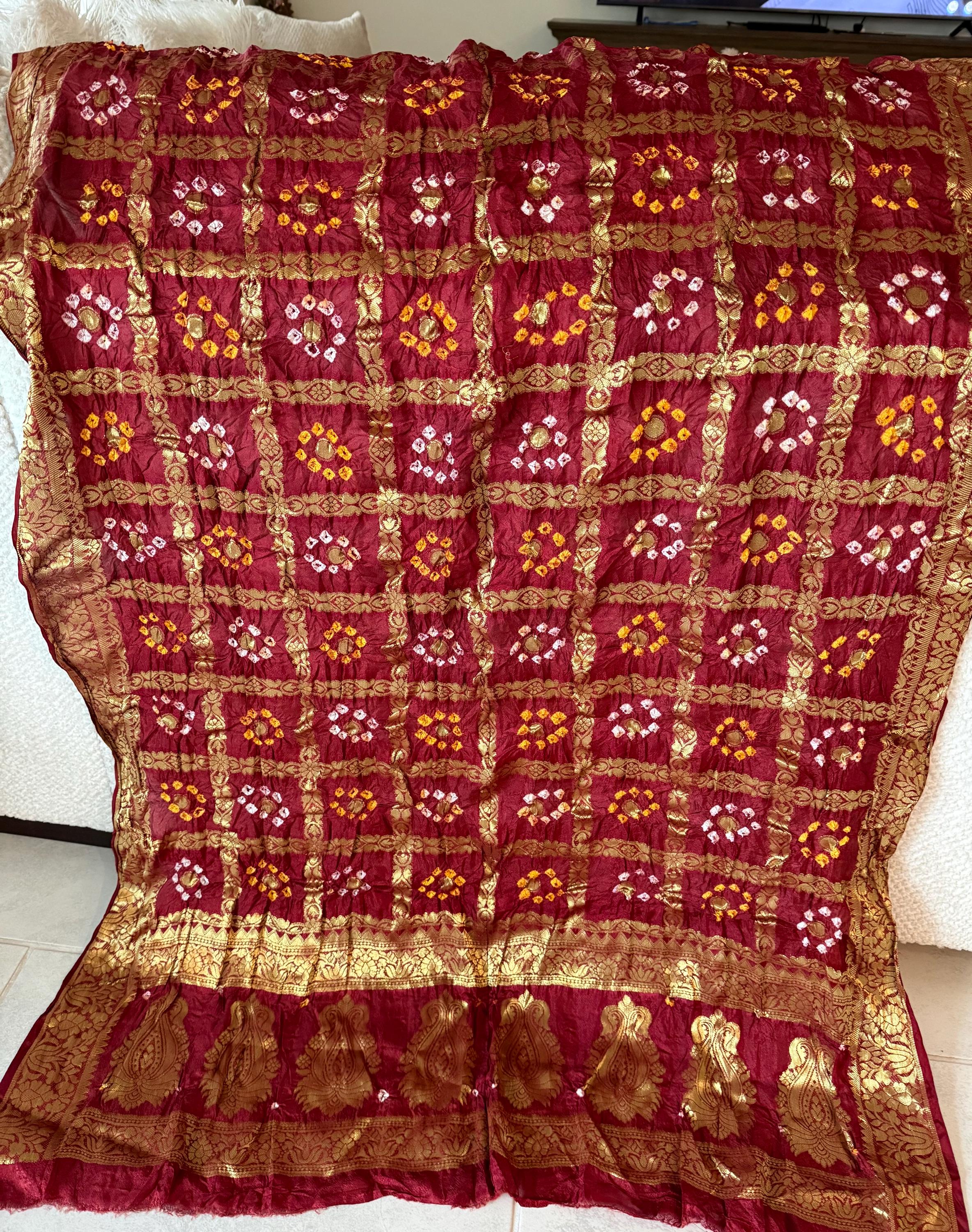Hand Printed Jacquard Silk Dupatta: Banarsi Print Wedding Favor